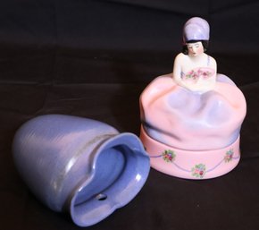 Marble Head, Pottery, Blue Wall Pocket And Vintage Fulper Powder Jar.