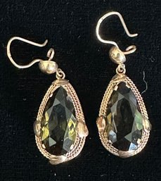 14K Yellow Gold Pair Of Smokey Topaz Teardrop Earrings