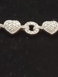 Sterling Silver Vintage 8' Judith Jack Marcasite Heart Link Bracelet- Signed JJ