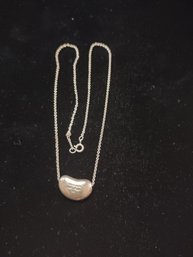 Sterling Silver Vintage Tiffany & Co. Elsa Peretti Sliding Bean Pendant On ' Chain Link' Necklace- Signed