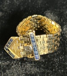 14K Yellow Gold Unique Sapphire And Brick Link Ring- Best At Size 9