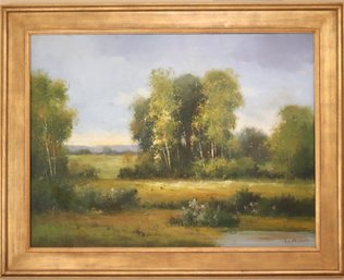 Large Framed Landscape On Canvas Painting By Clifton