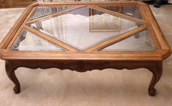 Drexel French Provincial Carved Wood Coffee Table With Glass Inserts