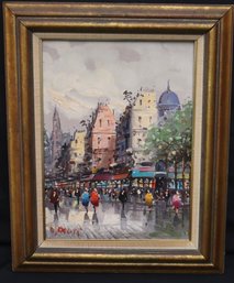 A. Devity Market Street Scene Oil On Canvas Painting