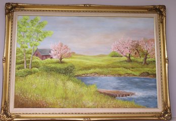 Calming And Colorful Landscape Painting Signed By The Artist B. Wolf, Approx. 41.5 X 30 Inches