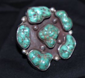 Large Native American Sterling Ring Shape Of A Flower.