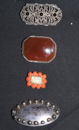 Four Vintage Pins/brooches, Sterling And With Stones.
