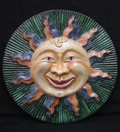 Italian Desuir Hand Painted Ceramic Sun Face Wall Decoration