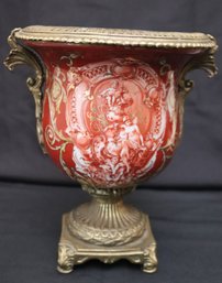 Vintage Mark Roberts Porcelain And Brass Urn Vessel