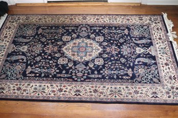 Hand Woven Persian Style Wool Pile Rug With Blue And Red Floral Pattern, Measures Approx. 88 X 54  Inches