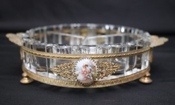 Vintage Metal Encased Glass Nut Dish