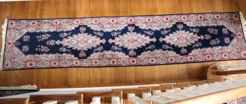Hand Woven Persian Style Wool Pile Runner With Blue And Red Floral Pattern, Approx. 143.5 X 28.5 Inches