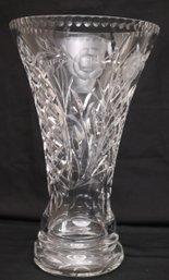 Stunning Large Cut Glass Etched Floral Design Vase