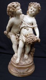Vintage Marwal Boy And Girl Holding A Basket Statue