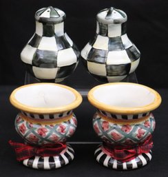 Mackenzie Child's Courtly Check Salt & Pepper Shakers And Small Candle Holders