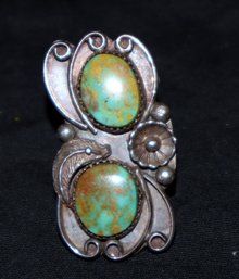 Sterling Silver Ring With Natural Green Turquoise.