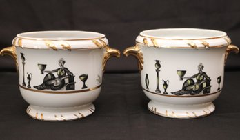Pair Of Vintage Porcelain Greek Woman Design Planters