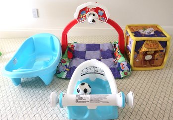 3 Piece Lot Includes Bathtub, Neurosmith Fabric Play Cube & Fisher Price Playmat