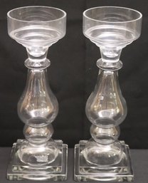 Set Of 2 Large Clear Glass Pillar Candleholders