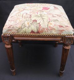 Vintage Unique Needlepoint Top Nailhead Trim Footstool