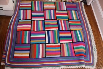Vibrant Multicolored Wool Crochet Afghan Blanket