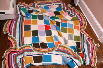 Multicolored Handmade Crochet Patchwork Style Wool Afghan Blanket