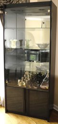 Lighted Retro Mirror Back Black Lacquer Display Cabinet With Glass Shelves