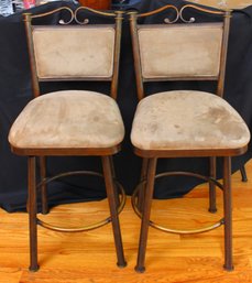 Pair Of Swivel Counter Stools With Cushion Seat And Backrest