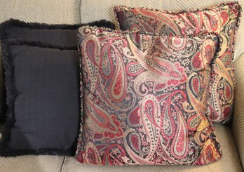 4 Vintage Decorative Black And Paisley Design Accent Pillows