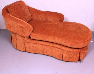 Jessica Charles Fine Quality Chaise Sofa In A Rustic Orange Like Tone, Tufted, Skirted, Arm Covers