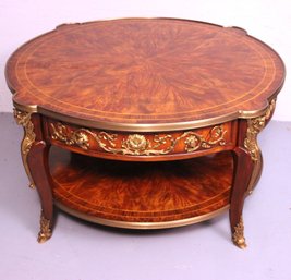 Theodore Alexander 2 Tiered Burlwood Cocktail/ Coffee Table With Brass Caryatids And Accents Throughout