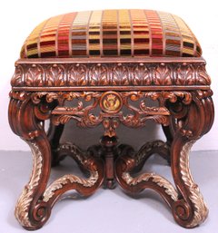 Althorp Fine Quality Carved Wood Stool With Painted Eagle Accents