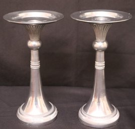 Pair Of Vintage Gustavian Style Silver Tone Candlestick Holders