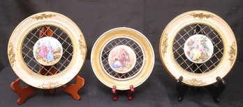 Set Of 3 Hand Enameled Genuine Porcelain Victorian Style Cameo Wall Hangings