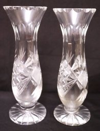 Pair Of Beautiful Trumpet Cut Crystal Vases