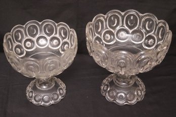 Pair Of Vintage Glass Moon & Star Pattern Pedestal Fruit Bowls