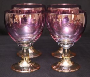 Set Of 4 Amber/Purple Luster Goblets