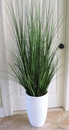 Large Faux Grass Plant In White Resin Pot