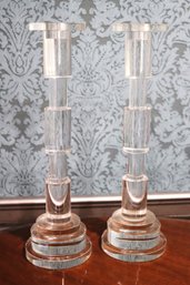 Pair Of Classical Style Crystal Rod Candleholders, 15.5 Inches Tall
