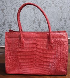 Byron New York Crocodile Shoulder Bag In A Classic Red Color