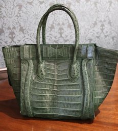 Ladies Natural Crocodile Green Toned Shoulder Bag