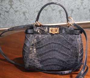 Italian Natural Crocodile Ladies Handbag/ Pocketbook, With Shoulder Strap.