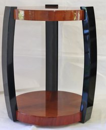 Vintage Henredon Koa Wood And Lacquer Art Deco Round Side Table