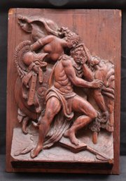 Vintage High Relief Thetis And Achilles Carved Wood Wall Plaque