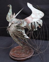 Unique Modernist Patinated Copper Bird Wire Art Sculpture