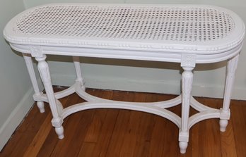 Vintage French Louis XVI Style Cane Seat Bench Painted White