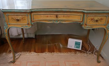 Vintage Italian Venetian-Style Chinoiserie Writing Desk With Hand-Painted Landscape Scenes