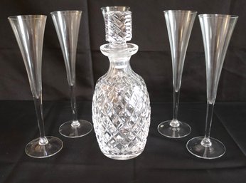 Waterford Crystal Spirit Decanter Includes 5 Glass Champagne Flutes