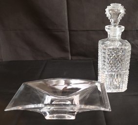 Nambe Contemporary Crystal/ Glass Dish And Glass Spirit Decanter With Stopper