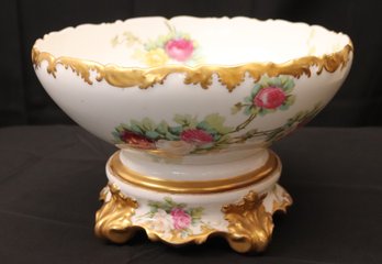 Vintage T And V Limoges France Hand Painted And Signed By Artist Pedestal Centerpiece Bowl With Floral Detai